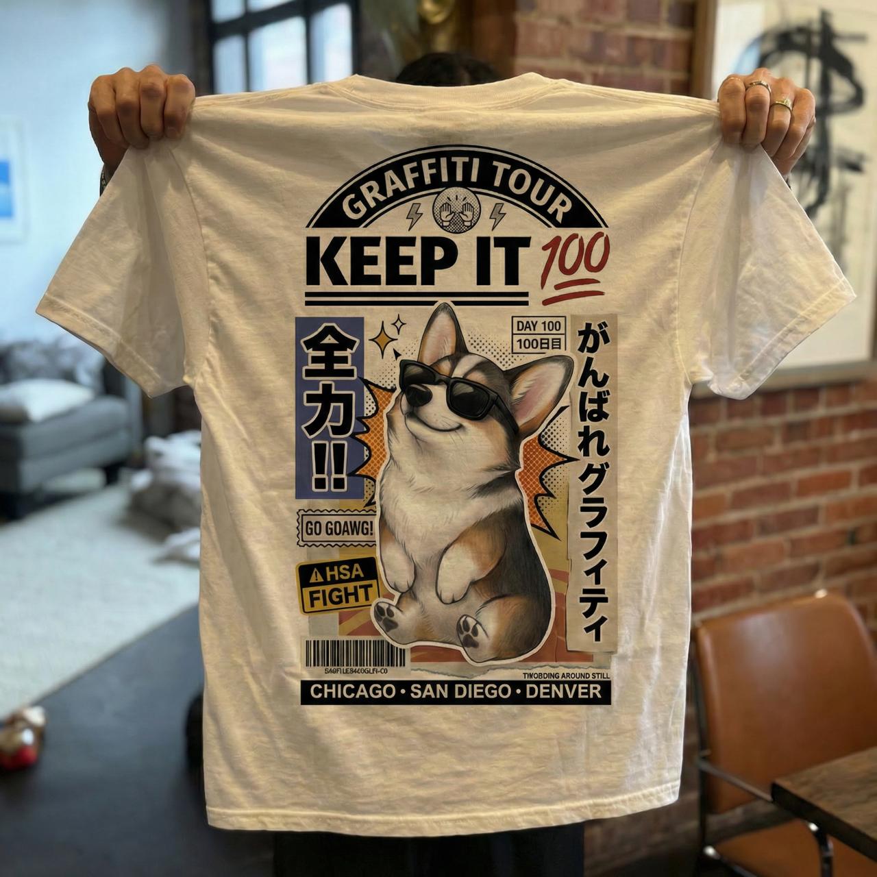 Day 100 T-Shirt – Brady & Graffiti the Corgis